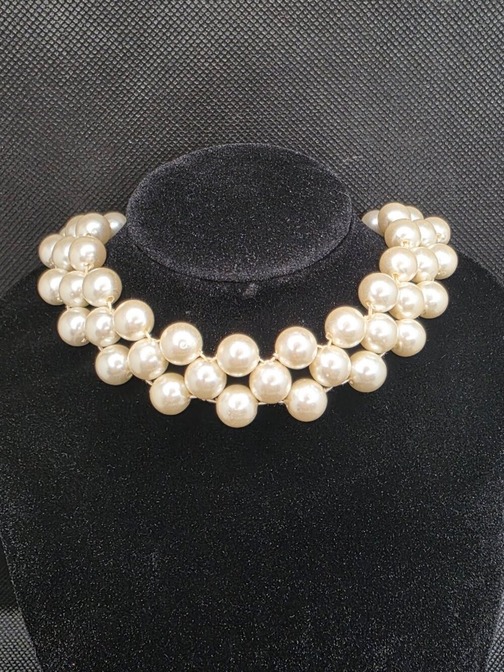 Vintage 1950s Woven Lattice Faux Pearl Choker Necklace Signed Hong Kong